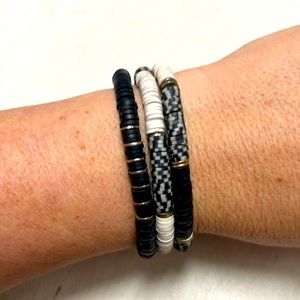 3 Black & White Rubber Bracelets